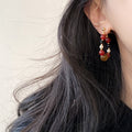 Maillard Style Faux Pearl Agate Tiger Eye Beaded Stud Earrings For Women view 4