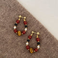 Maillard Style Faux Pearl Agate Tiger Eye Beaded Stud Earrings For Women view 3