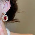 Gold Plated Copper Zircon Oval Stud Earrings Court Style Light Luxury Elegant Jewelry view 3
