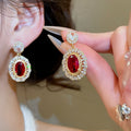 Gold Plated Copper Zircon Oval Stud Earrings Court Style Light Luxury Elegant Jewelry view 1