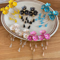 Old Money Style Artificial Crystal Flower Tassel Drop Earrings With Silver Needle Elegant Luxury Design view 2