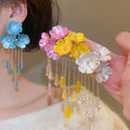 Old Money Style Artificial Crystal Flower Tassel Drop Earrings With Silver Needle Elegant Luxury Design view 1