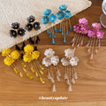 Old Money Style Artificial Crystal Flower Tassel Drop Earrings With Silver Needle Elegant Luxury Design view 4