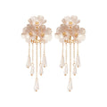 Old Money Style Artificial Crystal Flower Tassel Drop Earrings With Silver Needle Elegant Luxury Design view 5