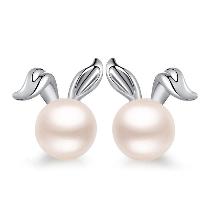 Cute Long Ear Rabbit Stud Earrings For Women, Faux Pearl Gloss Korean Japanese Jewelry