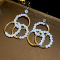 French Vintage Zircon Round Interlocking Faux Pearl Hook Earrings Light Luxury Geometric Design view 4