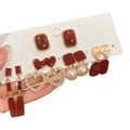 Old Money Heart Faux Pearl Silver Needle Red Stud Earrings Jewelry Set For Women view 5