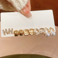Light Luxury Geometric Faux Pearl Cat Eye Rhinestone Stud Earrings Jewelry Set – Gold view 3
