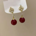 18K Gold Plated Copper Resin Round Zircon Flower Stud Earrings For Women view 3