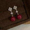 18K Gold Plated Copper Resin Round Zircon Flower Stud Earrings For Women view 1
