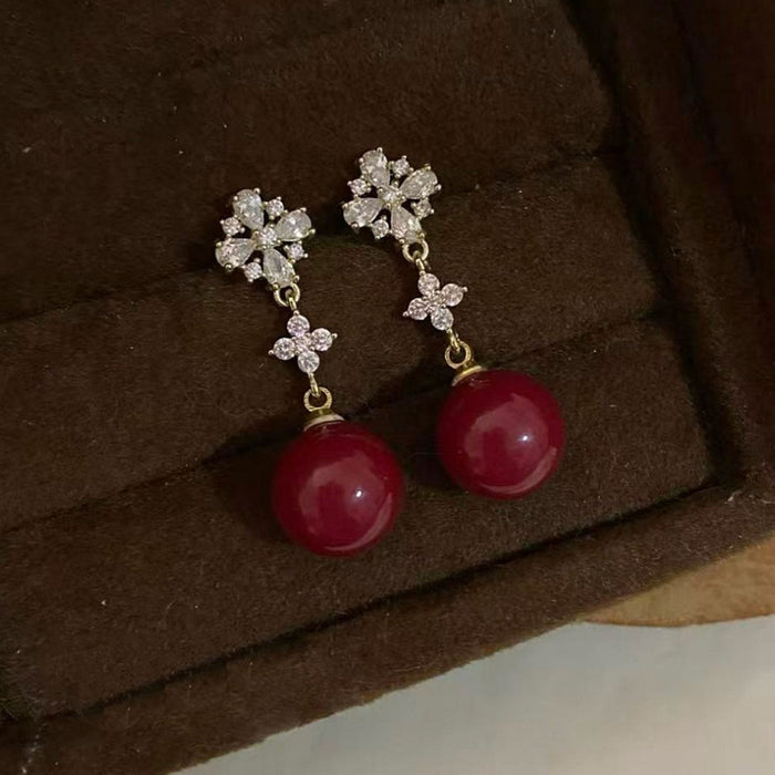 18K Gold Plated Copper Resin Round Zircon Flower Stud Earrings For Women