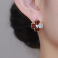 18K Gold Plated Copper Zircon Heart Flower Stud Earrings With Silver Pins, Light Luxury Court Style view 3