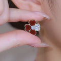18K Gold Plated Copper Zircon Heart Flower Stud Earrings With Silver Pins, Light Luxury Court Style view 4