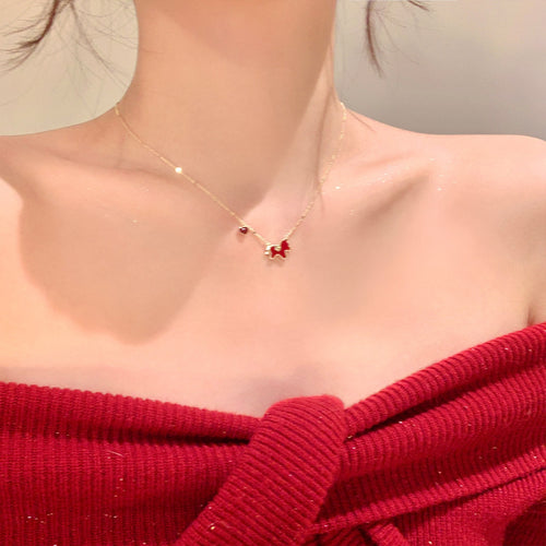 Gold Plated Copper Enamel Pony Heart Pendant Necklace Light Luxury Zodiac Collarbone Chain for Women