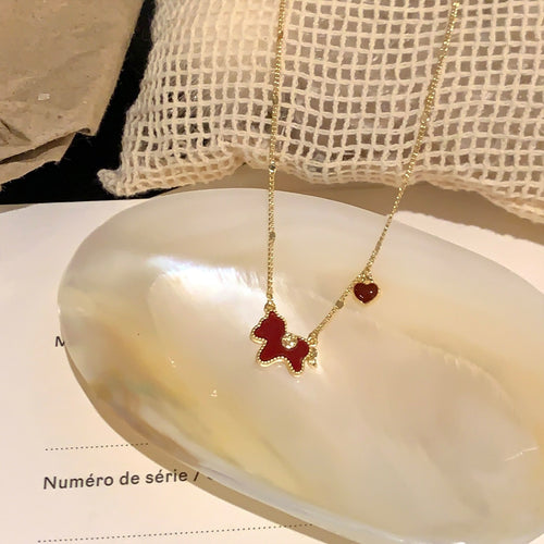Gold Plated Copper Enamel Pony Heart Pendant Necklace Light Luxury Zodiac Collarbone Chain for Women