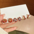 Light Luxury Red Floral Alloy Jewelry Set With Rhinestone Oil Drop Silver Needle Stud Earrings view 3