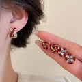 Light Luxury Red Floral Alloy Jewelry Set With Rhinestone Oil Drop Silver Needle Stud Earrings view 2