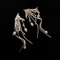 Irregular Faux Pearl Tassel Drop Earrings With Silver Needle, Light Luxury Minimalist Women's Jewelry view 2