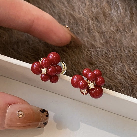 Light Luxury Red Resin Zircon Firework Stud Earrings With Gold Plated Silver Pins