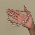 French Elegant Light Luxury Faux Pearl Rhinestone Diamond-Shaped Earrings Necklace Jewelry Set For Women view 4