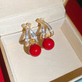 Gold Plated Resin Zircon Cross Stud Earrings, Vintage Light Luxury Geometric Round Jewelry view 2