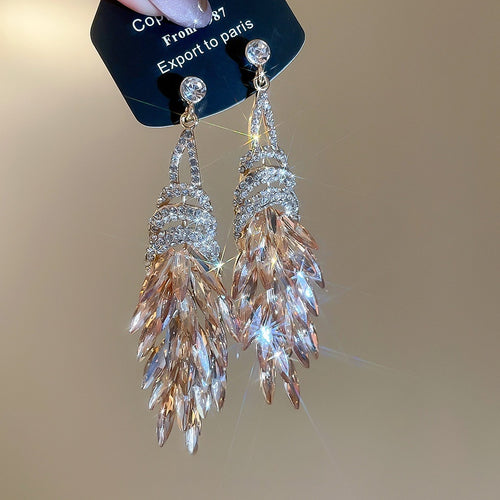 Alloy Rhinestone Rhombus Tassel Drop Earrings Vintage Palace Geometric Luxury Style