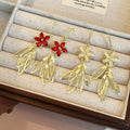 French Vintage Luxury Flower Rhinestone Alloy Leaf Tassel Dangle Statement Women's Earrings view 2