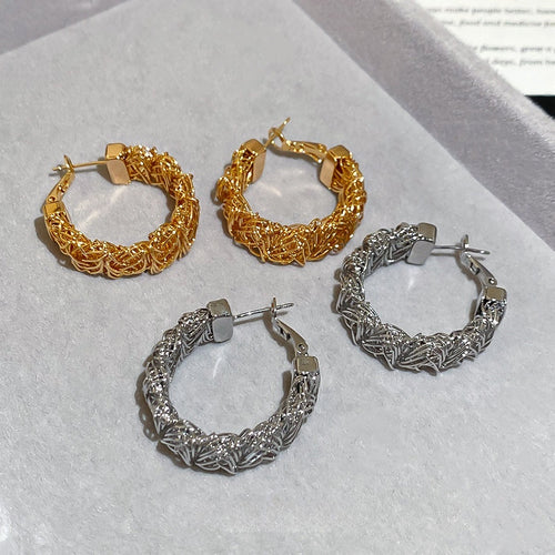 Gold Plated Copper Round Hoop Earrings With Silver Pins Light Luxury Geometric Daily Wear For Women
