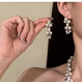Rhinestone Flower Faux Pearl Earrings And Necklace Jewelry Set Vintage Court Light Luxury Style view 3