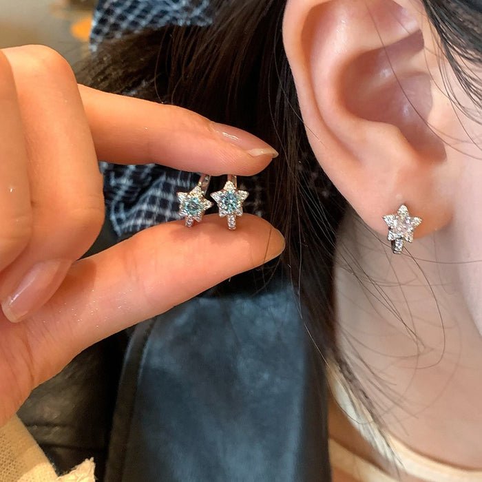 Korean Style Copper Zircon Star Cuff Earrings Minimalist Light Luxury Fashion Ear Jewelry