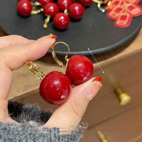 Red Resin Round Geometric Drop Earrings Vintage Light Luxury Fashion Daily Ear Jewelry