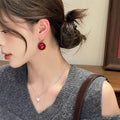 Red Resin Round Geometric Drop Earrings Vintage Light Luxury Fashion Daily Ear Jewelry view 2