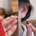 Gold Plated Copper Zircon Horse Stud Earrings With Silver Posts, Light Luxury Zodiac Jewelry view 1