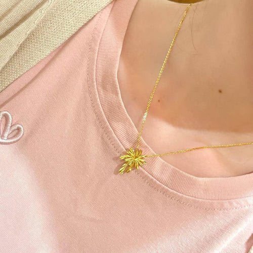 Gold Plated Copper French Flower Earrings Necklace Jewelry Set For Women Elegant Light Luxury