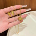 Gold Plated Copper French Flower Earrings Necklace Jewelry Set For Women Elegant Light Luxury view 1