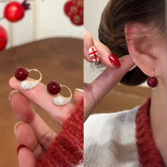 Gold Plated Zircon Teardrop Faux Pearl Ear Hook Earrings, Vintage Light Luxury Women's Jewelry