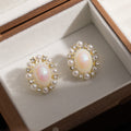Vintage Luxury Oval Opal Pearl Rhinestone Studs Elegant Palace Style Gold Alloy Fashion Earrings view 4