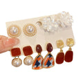 Light Luxury Faux Pearl Flower Stud Earrings With Rhinestone Silver Needle Round Geometric Design view 5