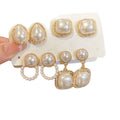Faux Pearl Square Rhinestone Stud Earrings Jewelry Set Light Luxury Vintage Style view 5