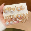 Light Luxury Faux Pearl Bow Round Rhinestone Stud Earrings Jewelry Set view 3