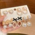 Faux Pearl Rhinestone Bow Stud Earrings Jewelry Set, French Vintage Old Money Style view 3