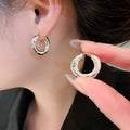 Gold Plated Copper Zircon Round Huggie Earrings Minimalist Light Luxury Geometric Women's Jewelry view 4