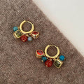 Ethnic Vintage Agate Beaded Round Tassel Drop Earrings With Zircon Accent Geometric Design view 3