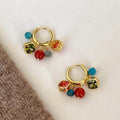 Ethnic Vintage Agate Beaded Round Tassel Drop Earrings With Zircon Accent Geometric Design view 1