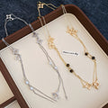Maillard Style Alloy Tiger Eye Flower Pearl Sweater Necklace For Women Elegant Fashion Pendant view 2
