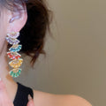 Vintage Copper Zircon Fan Tassel Stud Earrings With Silver Posts Geometric Triangle Elegant Design view 4