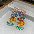 Vintage Copper Zircon Fan Tassel Stud Earrings With Silver Posts Geometric Triangle Elegant Design view 3