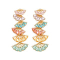 Vintage Copper Zircon Fan Tassel Stud Earrings With Silver Posts Geometric Triangle Elegant Design view 5