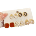 Light Luxury French Retro Geometric Triangle Faux Pearl Stud Earrings Jewelry Set view 5