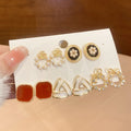 Light Luxury French Retro Geometric Triangle Faux Pearl Stud Earrings Jewelry Set view 3